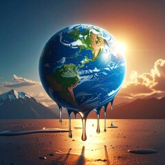 Fototapeta premium Creative concept illustration of a melting Earth globe, symbolizing global warming and changes in nature