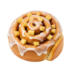 Fototapeta premium Delicious Apple Cinnamon Roll with Cream Cheese Icing on Transparant Backdrop