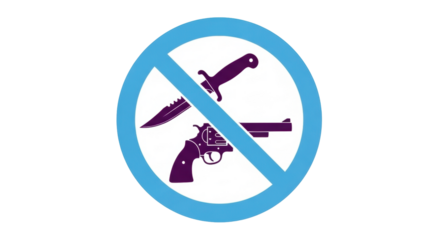 Isolated Prohibition sign warning against weapons like guns and knives in a public area or facility