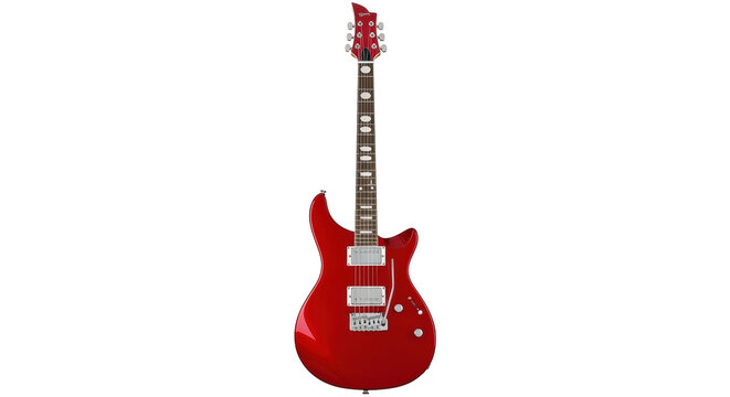 Isolated red electric guitar for music production, performance or instrument repair projects