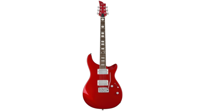 Isolated red electric guitar for music production, performance or instrument repair projects