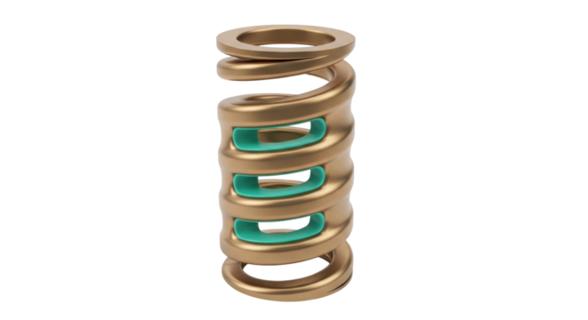 Isolated automotive suspension coil spring component with light turquoise dampening elements