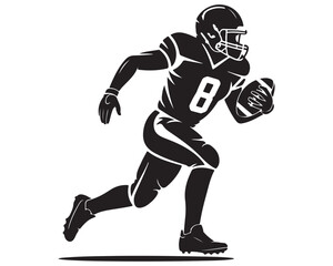 Dynamic american football player in action running with the ball wearing a helmet and uniform silhouette