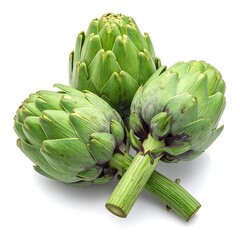 Obraz premium Group of fresh, green artichokes, with a white background