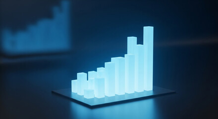 3d glowing bar graph on dark background showing business growth and success futuristic data visualization concept for presentation and report