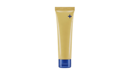 Isolated medical cream tube for skincare product, mockup with blue cross symbol and cap