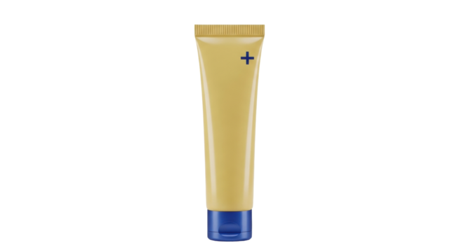 Isolated medical cream tube for skincare product, mockup with blue cross symbol and cap
