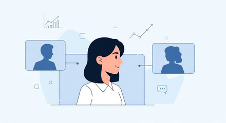 A woman participates in a virtual meeting, connecting with colleagues online, fostering collaboration and communication in a modern digital workspace