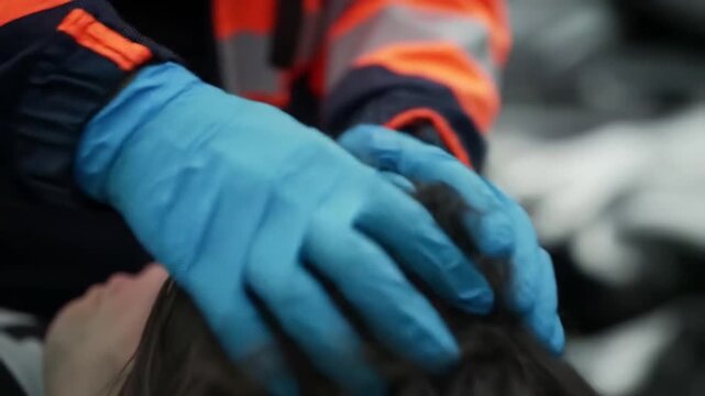 First Responder Administering First Aid to an Injured Person at an Accident Scene.