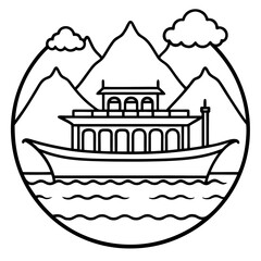 Yangtze Three Gorges line art vector