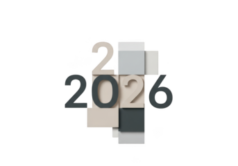 The year 2026 made of blocks isolated on transparent background