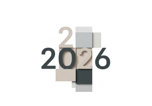 The year 2026 made of blocks isolated on transparent background