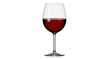 Isolated glass of red wine, elegant stemware filled with beverage for celebrations or tastings