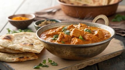 Delicious Chicken Tikka Masala Served in a Bowl with Naan Bread