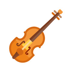 Fototapeta premium Vector art of a stylized illustration of a violin with a bow, isolated on a, showcasing a classic musical instrument with a warm brown body and dark strings, perfect for musicrelated themes