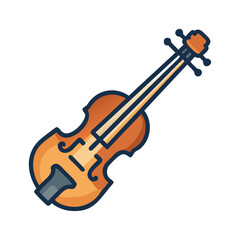 Fototapeta premium Vector art of a stylized illustration of a violin with a bow, isolated on a, showcasing a classic musical instrument with a warm brown body and dark strings, perfect for musicrelated themes