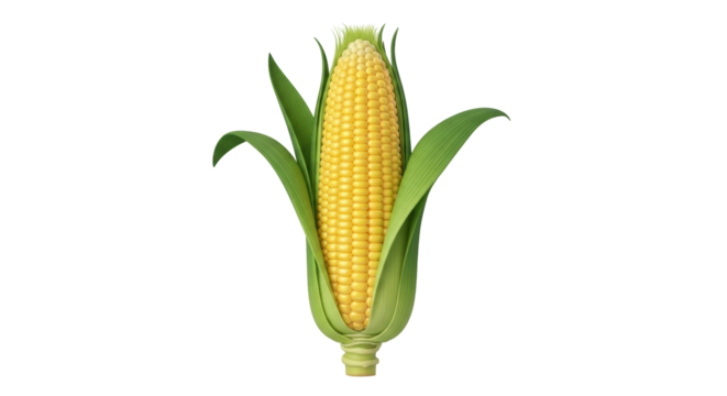 Isolated fresh ripe ear of corn with green husks, healthy eating, nutritious food