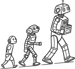 Obraz premium Human evolution stages showing progress from primate to modern man walking forward isolated on transparent background
