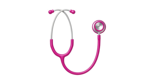 Isolated pink stethoscope for listening heart and lungs, medical equipment healthcare tool - Powered by Adobe