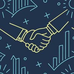 High quality photo of a business partnership handshake with financial growth charts and arrows vector