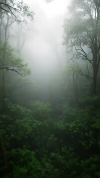 Misty Rainforest Canopy With Lush Green Foliage
