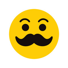 Fototapeta premium Vector art of a yellow smiley face emoji with a thick black mustache, isolated on a, representing humor, fun, and a classic gentlemans style