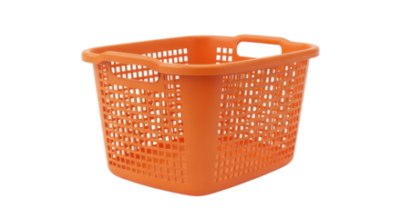 Isolated orange plastic basket for laundry or storage, household container for organizing objects