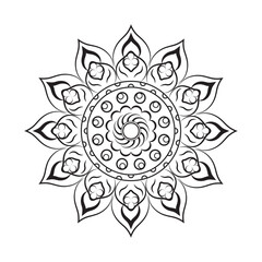 Mandala black color floral geometric symmetry circular decorative ornament design. 