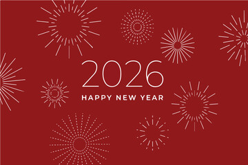 Happy New Year 2026 greeting with elegant line fireworks, festive minimalist design, modern holiday card, banner and invitation template – vector illustration