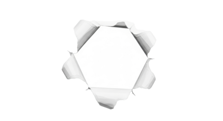 Isolated torn paper with curled edges makes a hole, ripped and rough texture, no background