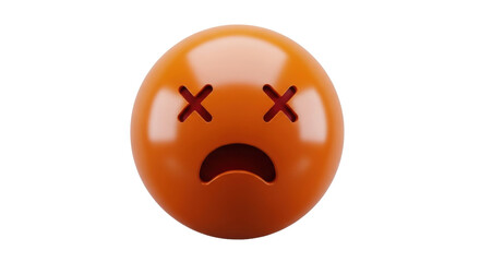 Isolated 3D orange dead emoji symbol with crossed eyes and unhappy mouth expression