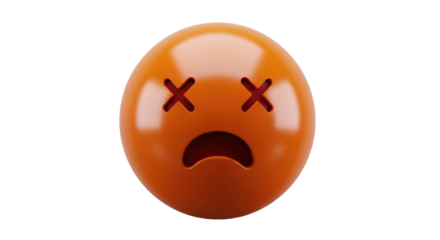 Isolated 3D orange dead emoji symbol with crossed eyes and unhappy mouth expression