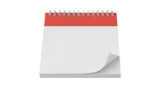 Isolated blank red-header calendar for events planning or schedule reminder, date concept