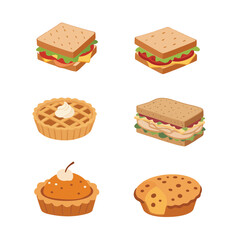 Flat Vector Thanksgiving Food and Decor Elements Set