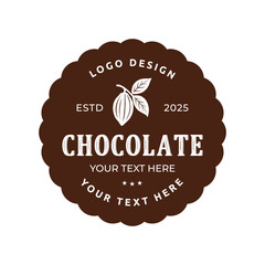 Cocoa logo vector emblem on white background. Organic Chocolate flat vintage label for cacao dessert packaging. 