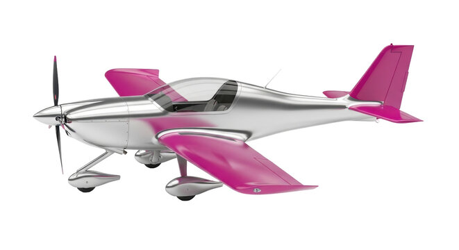 Isolated single-engine aircraft sports a vibrant pink and silver color scheme, cool design - Powered by Adobe