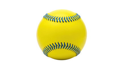 Isolated yellow softball with blue stitching, equipment for sport and leisure activity