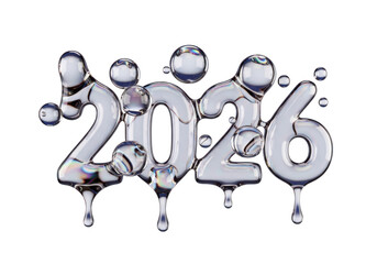 Obraz premium Glassy 2026 isolated on transparent background, a futuristic and modern design