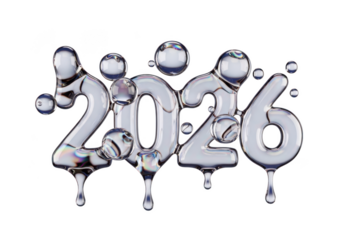 Glassy 2026 isolated on transparent background, a futuristic and modern design
