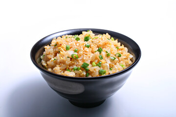 Garlic fried rice or Yaki Meshi, Japanese Garlic Fried Rice. Japanese food style in white background