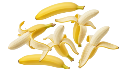 Isolated Pile of Fresh Yellow Bananas, Some Peeled and Ready to Eat or as an Ingredient