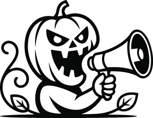  Vector art of pumpkin character shouting into a megaphone.