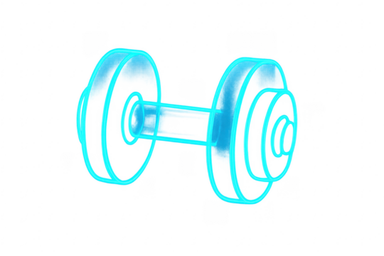 Glowing blue dumbbell drawing concept on transparent background
