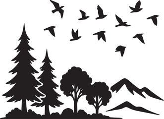 set of vector silhouettes of mountains