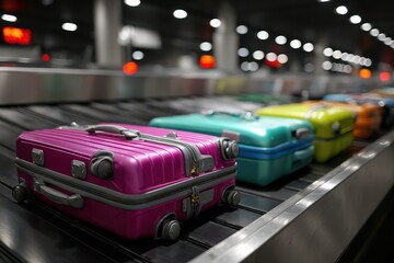 Luggage that has arrived is circulating on a conveyor belt, awaiting pickup at the baggage claim area.