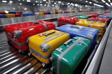 Luggage that has arrived is circulating on a conveyor belt, awaiting pickup at the baggage claim area.