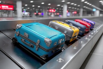 Luggage that has arrived is circulating on a conveyor belt, awaiting pickup at the baggage claim area.