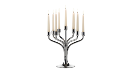 Isolated silver candelabra with lit wax candles, traditional home decor, vintage style