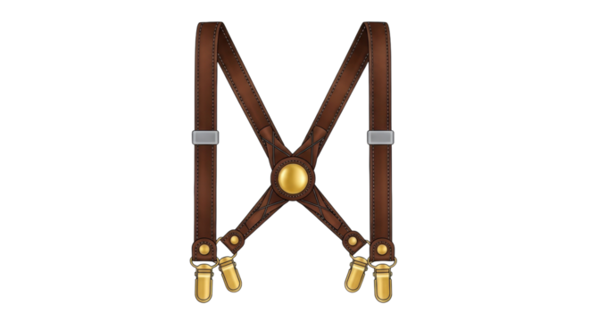 Isolated set of brown leather suspenders for men, vintage fashion accessory on display