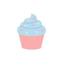 Cute Pastel Flat Cupcake with Sprinkles Isolated Sweet Dessert Illustration